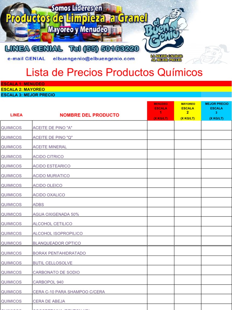Lista Precios Productos Quimicos Excel