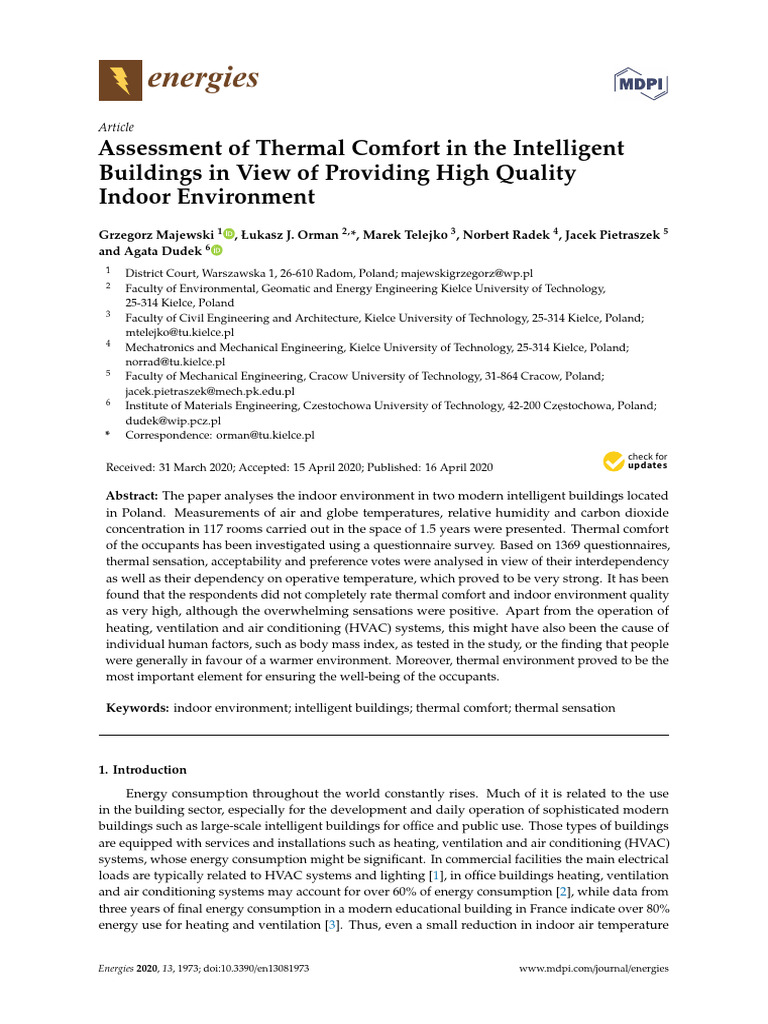 Thermal Comfort in Intelligent Buildings | PDF | Building Technology ...