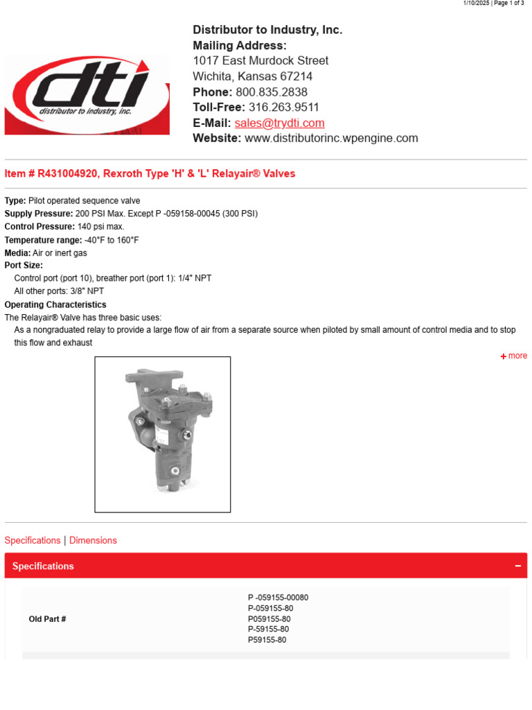 Thompson Valves Distributor Information | PDF | Valve | Gases