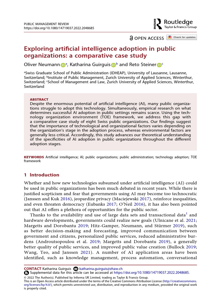 AI Adoption in Public Organizations | PDF | Artificial Intelligence ...