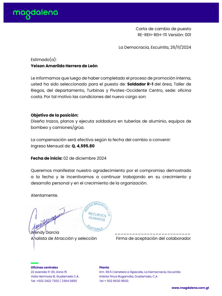 Cambio de Puesto a Soldador R-1 | PDF