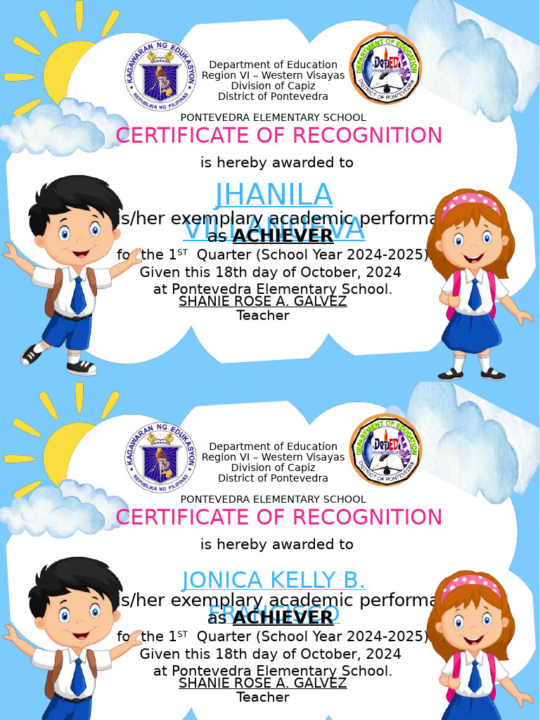 1st Quarter Recognition Awards 2024-2025 | PDF | Philippines