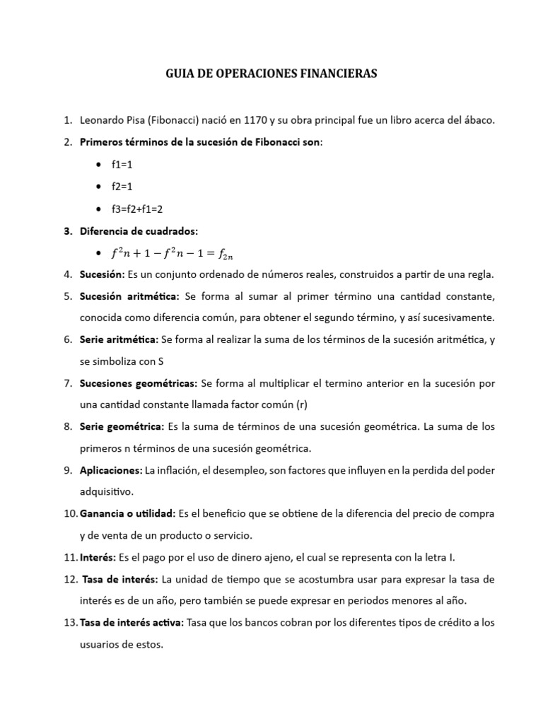 Guia de Operaciones Financieras | PDF | Interés | Tasas de interés