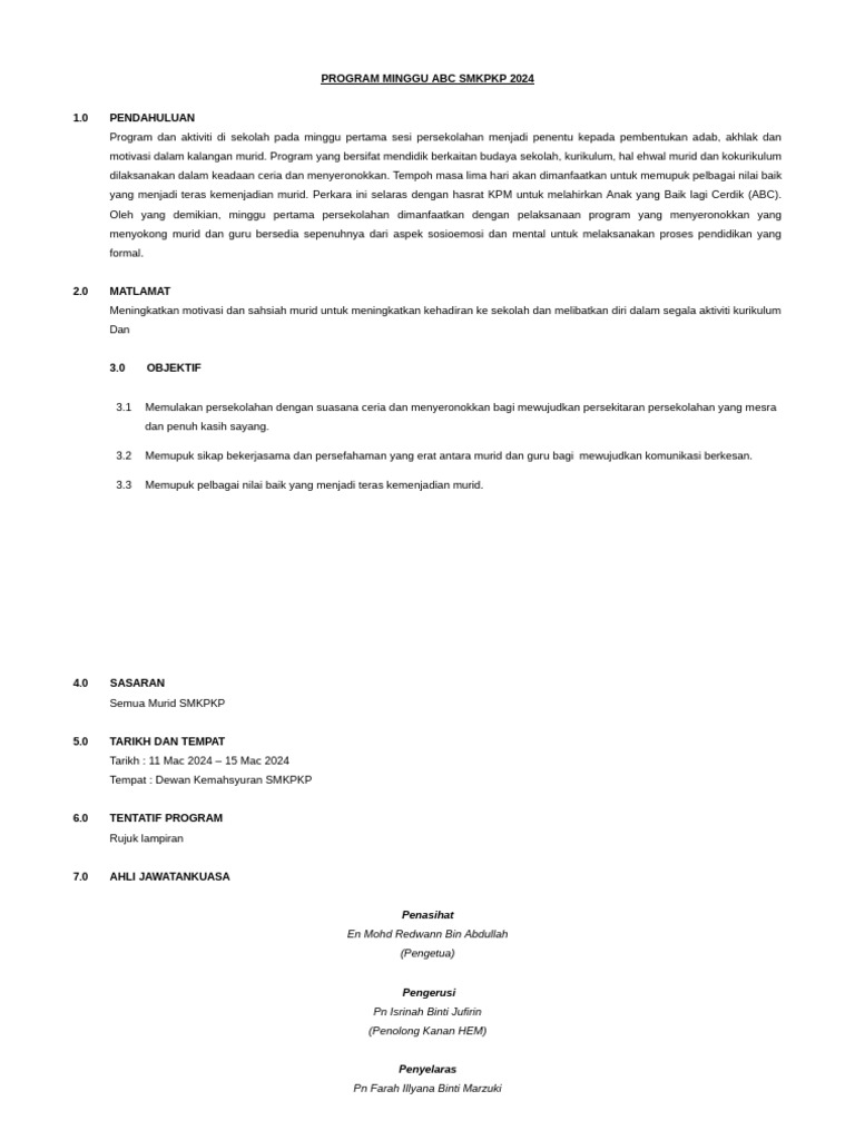 Minggu Program Abc SMKPKP 2024 | PDF