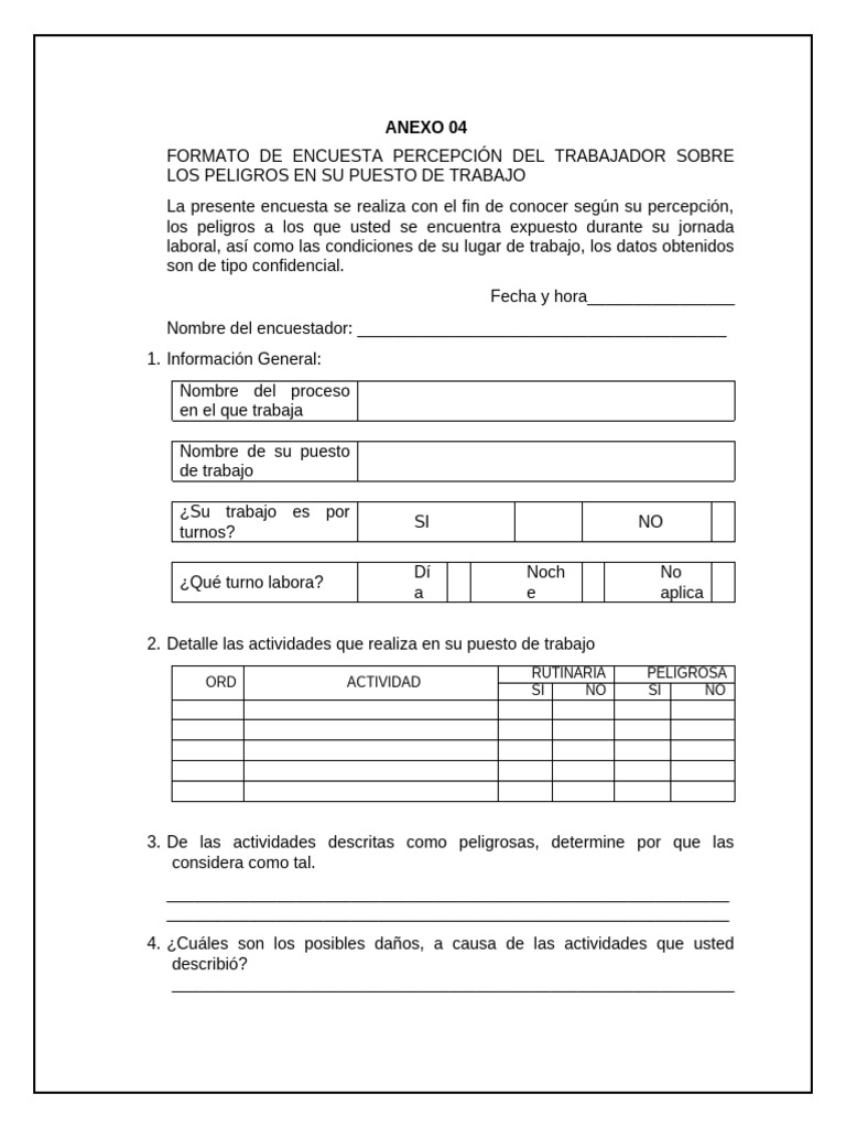 Encuesta sobre Peligros Laborales | PDF