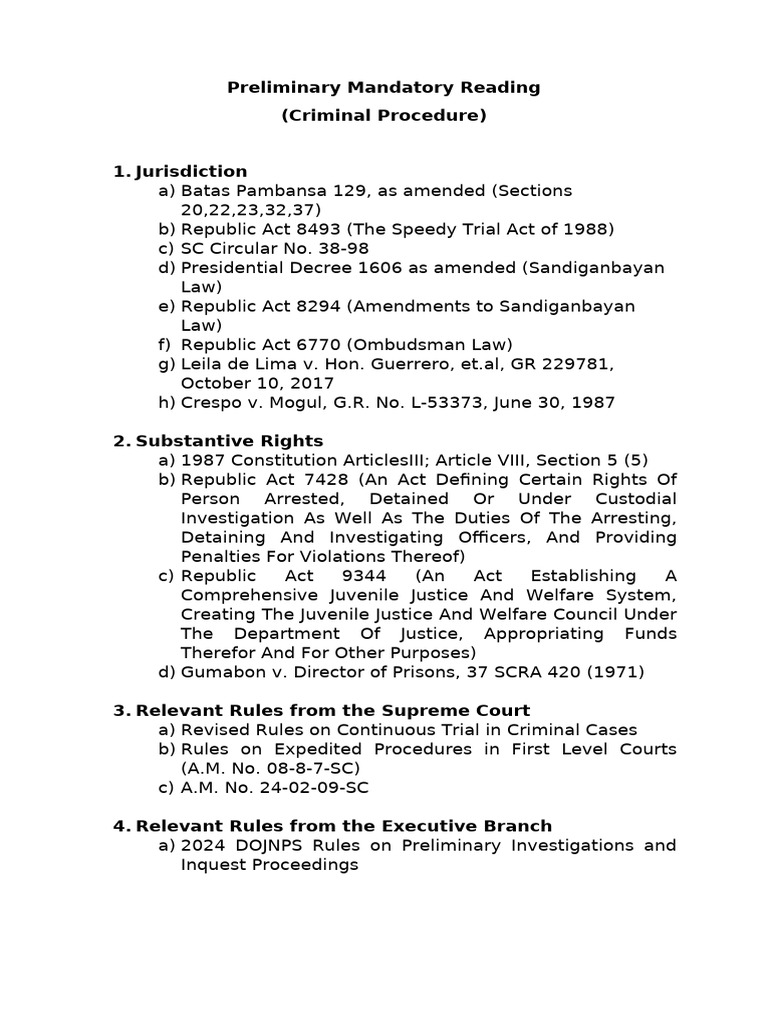Criminal Procedure: Mandatory Reading Guide | PDF