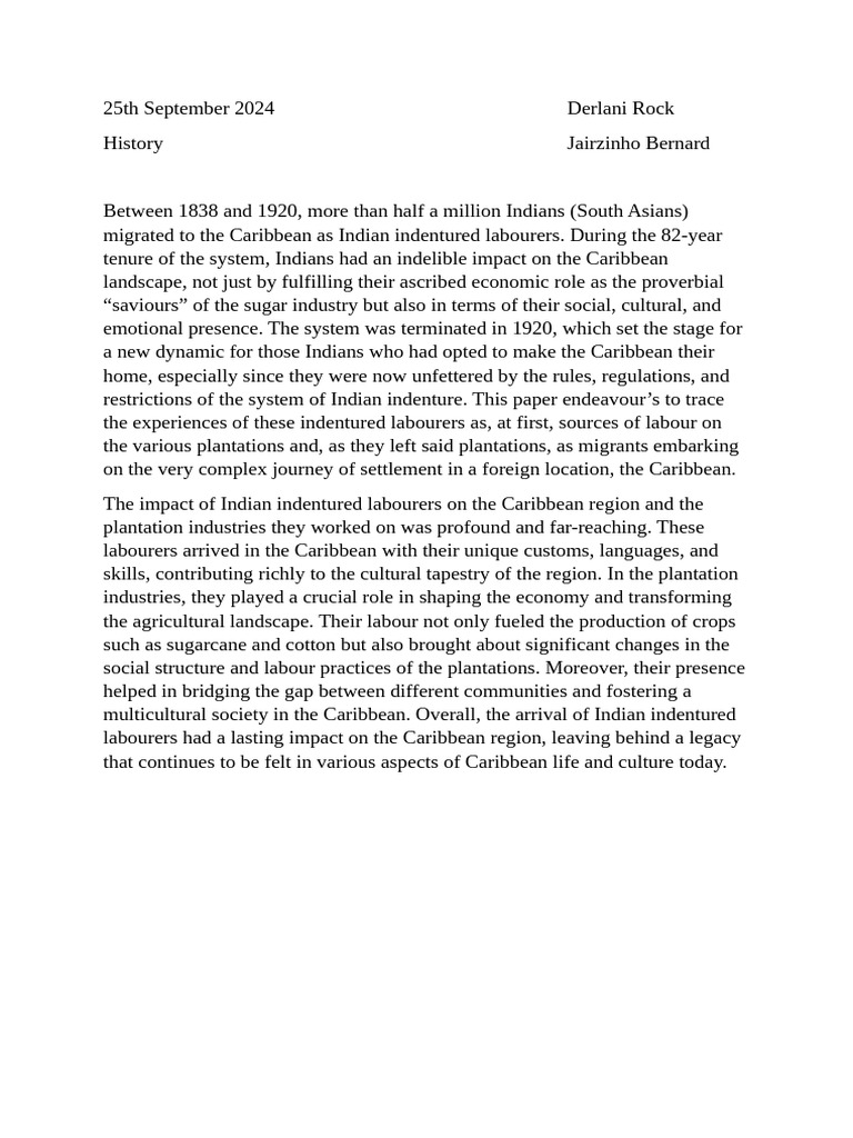 Impact of Indian Indentured Labour in Jamaica | PDF