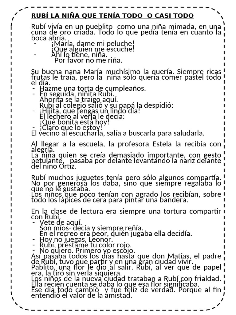 Ficha de Comprension de Textos de Rubi | PDF