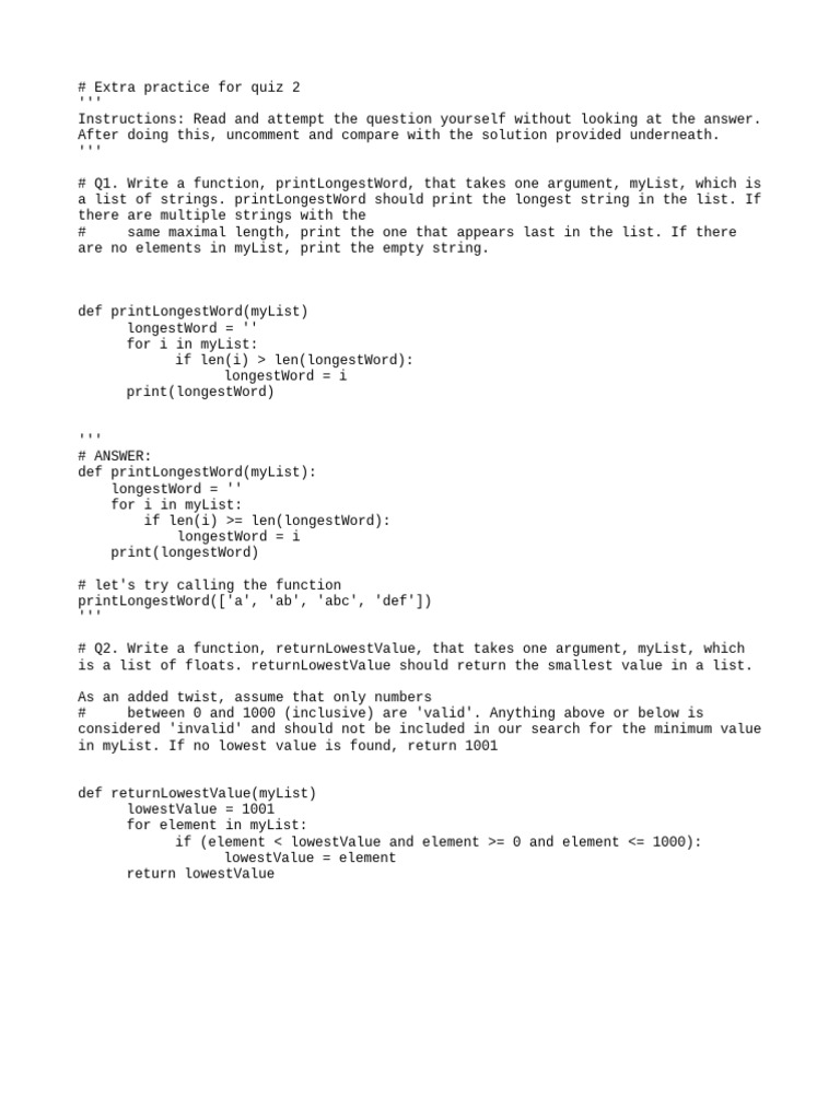 Python Function Practice Exercises Pdf Computer Programming
