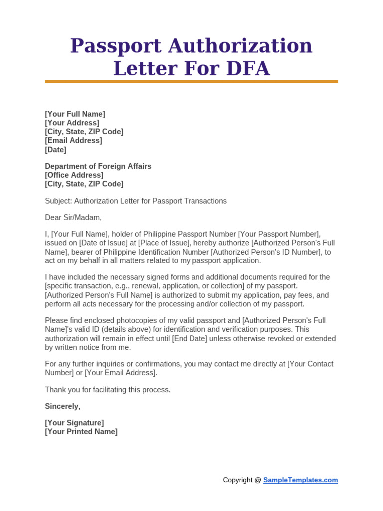 Passport Authorization Letter Template | PDF