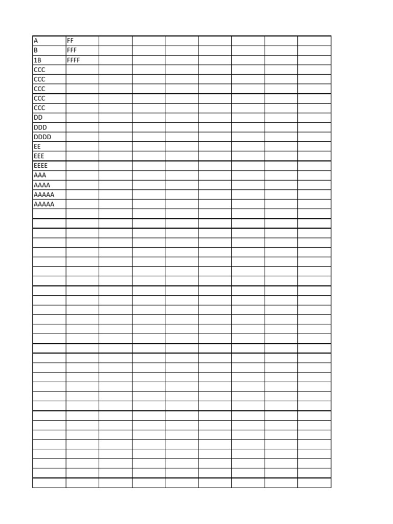 A FF B FFF 1B FFFF CCC CCC CCC CCC CCC DD DDD DDDD EE EEE Eeee AAA Aaaa ...