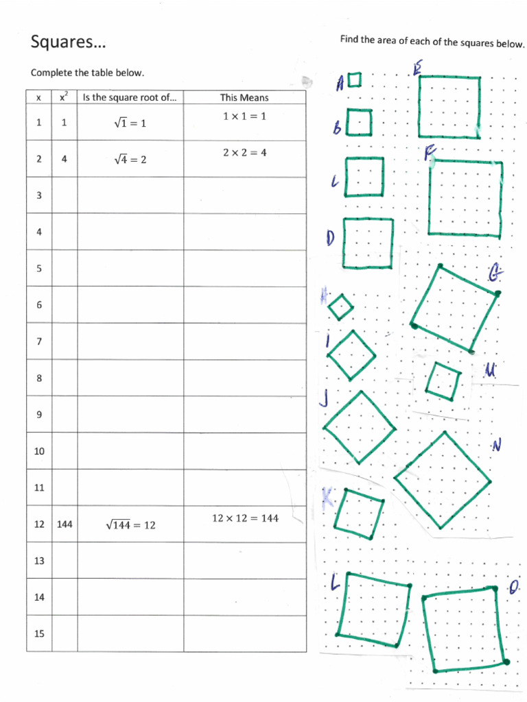 Area of Squares On Grid | PDF