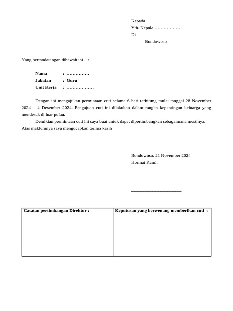 Contoh Surat Cuti Pdf