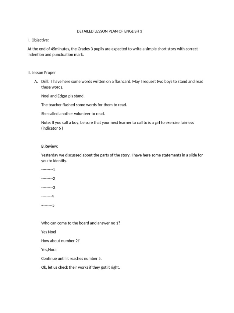 Detailed Lesson Plan of English 3 | PDF | Lesson Plan | Behavior ...