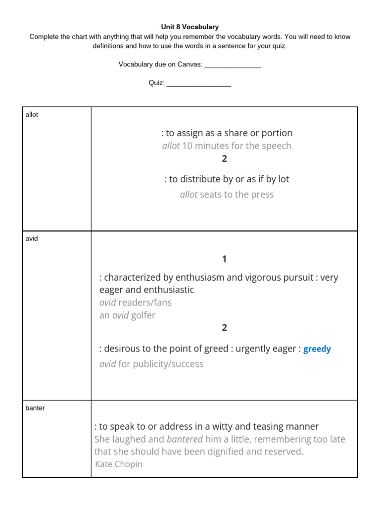 Vocabulary Unit 8 | PDF | Endurance