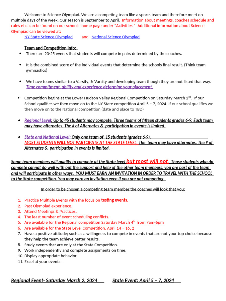 Science Olympiad Team Guidelines 2024 | PDF | Psychology ...