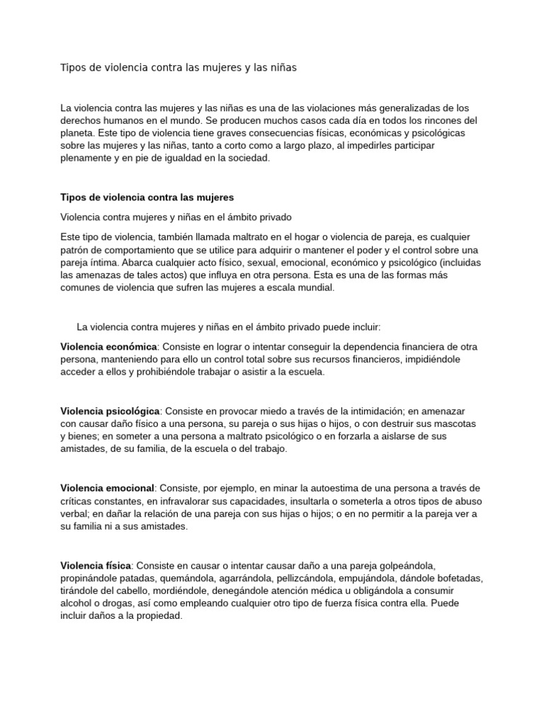 Tipos de Violencia Contra Las Mujeres y Las Niñas | PDF | Violación ...