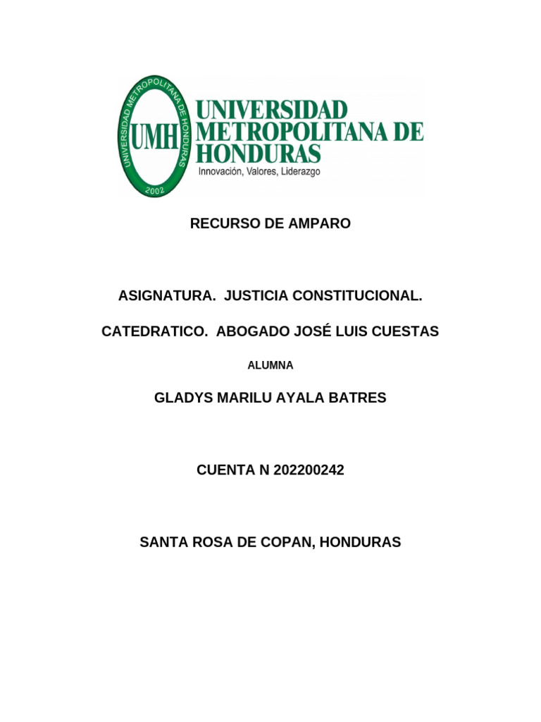 Ejemplo de Recurso de Amparo en Honduras | PDF | Político independiente ...