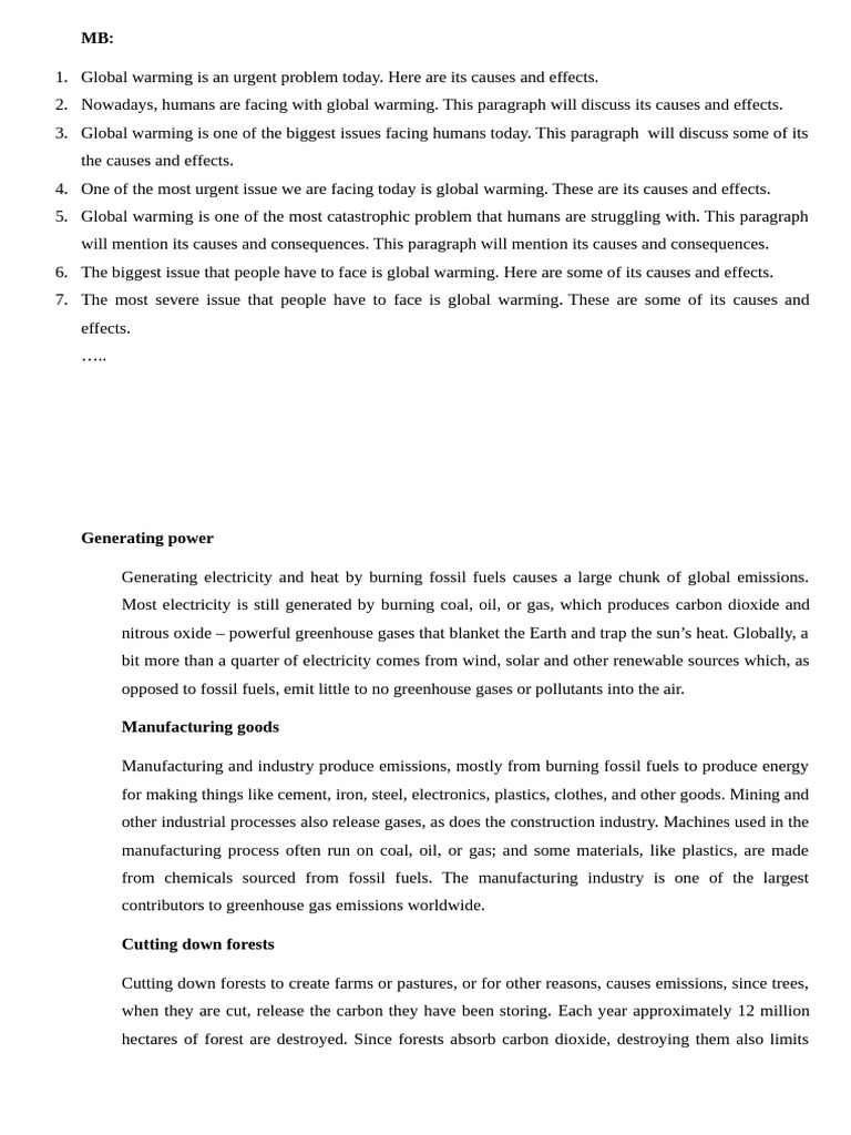 Causes and Effects of Global Warming | PDF | Climate Change | Natural Gas