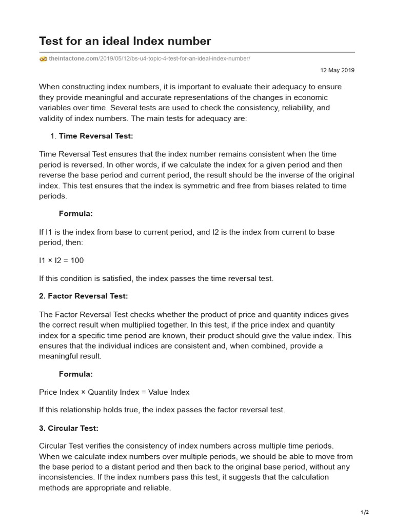 Theintactone test for an ideal index number pdf index