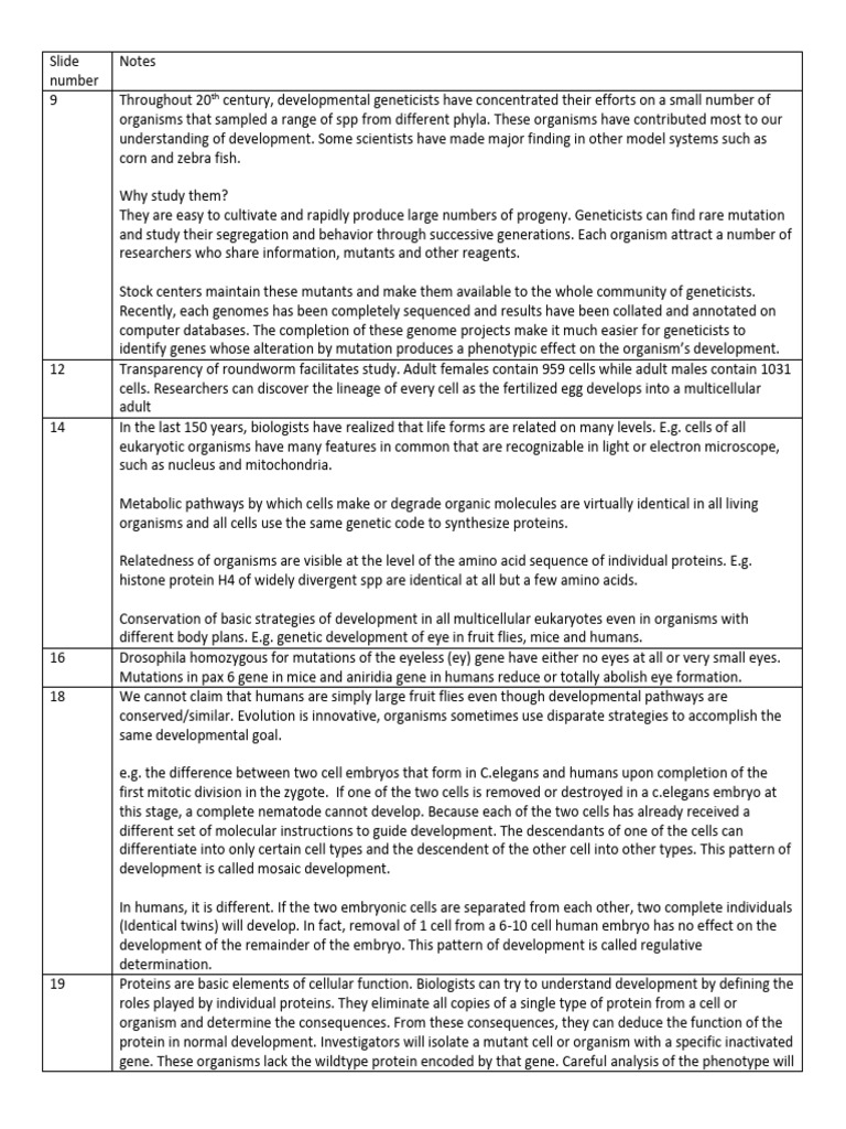 Developmental Biology Study Notes | PDF | Gene | Rna
