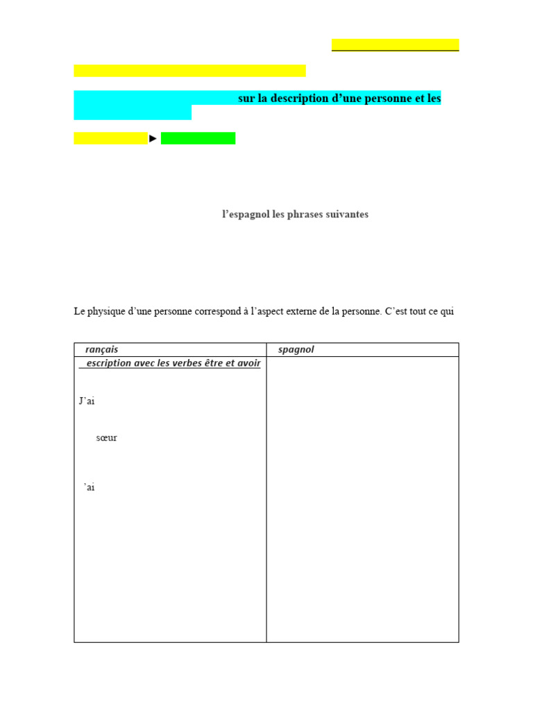 Description d'une personne en français | PDF