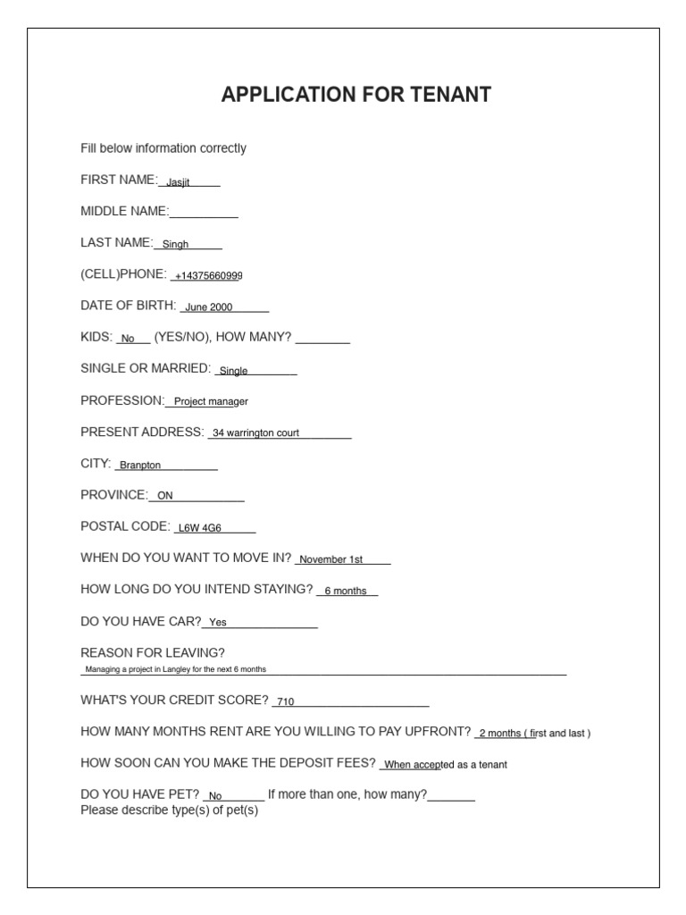 Tenant Application Form PDF | PDF | Property Law | Property