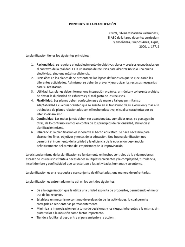 Principios de la Planificación Educativa | PDF | Planificación | Plan ...