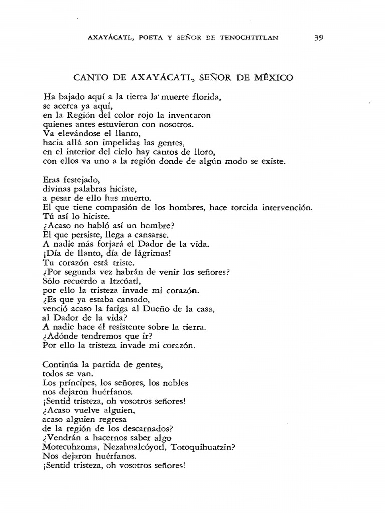 Axayácatl: Poeta y Guerrero Mexica | PDF | Cultura de las Americas ...