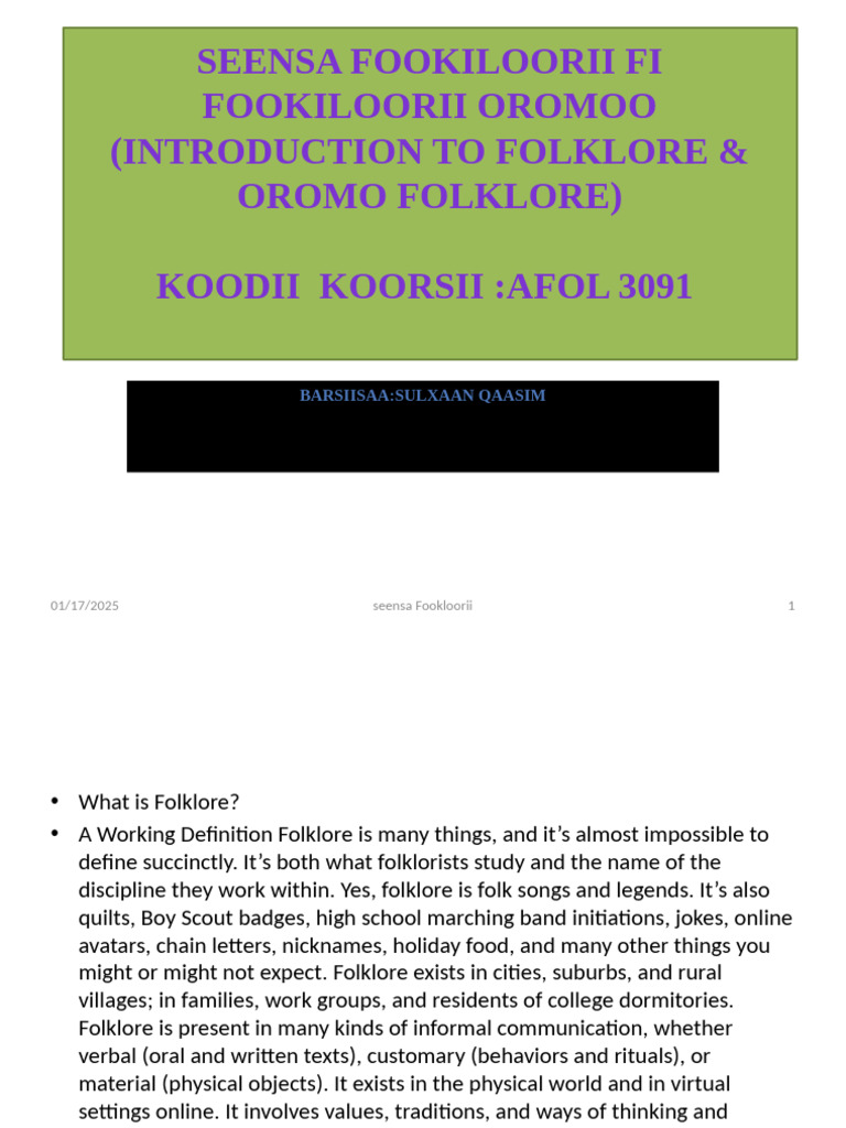 Introduction to Oromo Folklore | PDF | Folklore | Traditional Stories