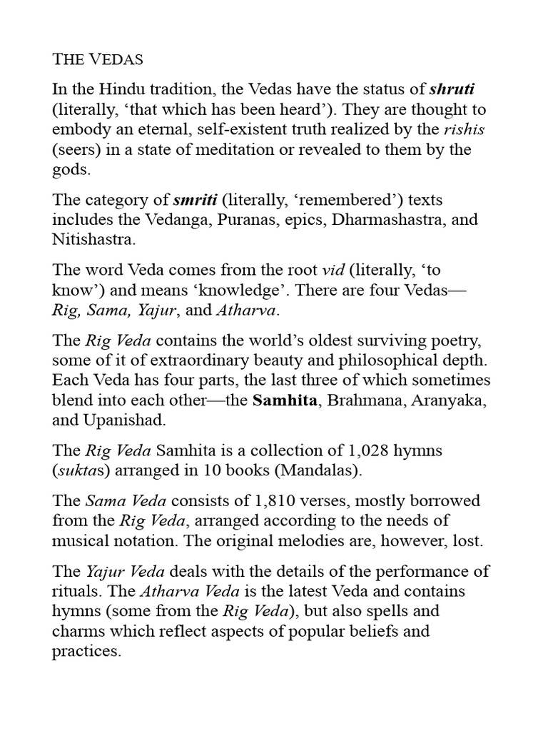 History Notes (Vedic-Literature) | PDF | Vedas | Puranas