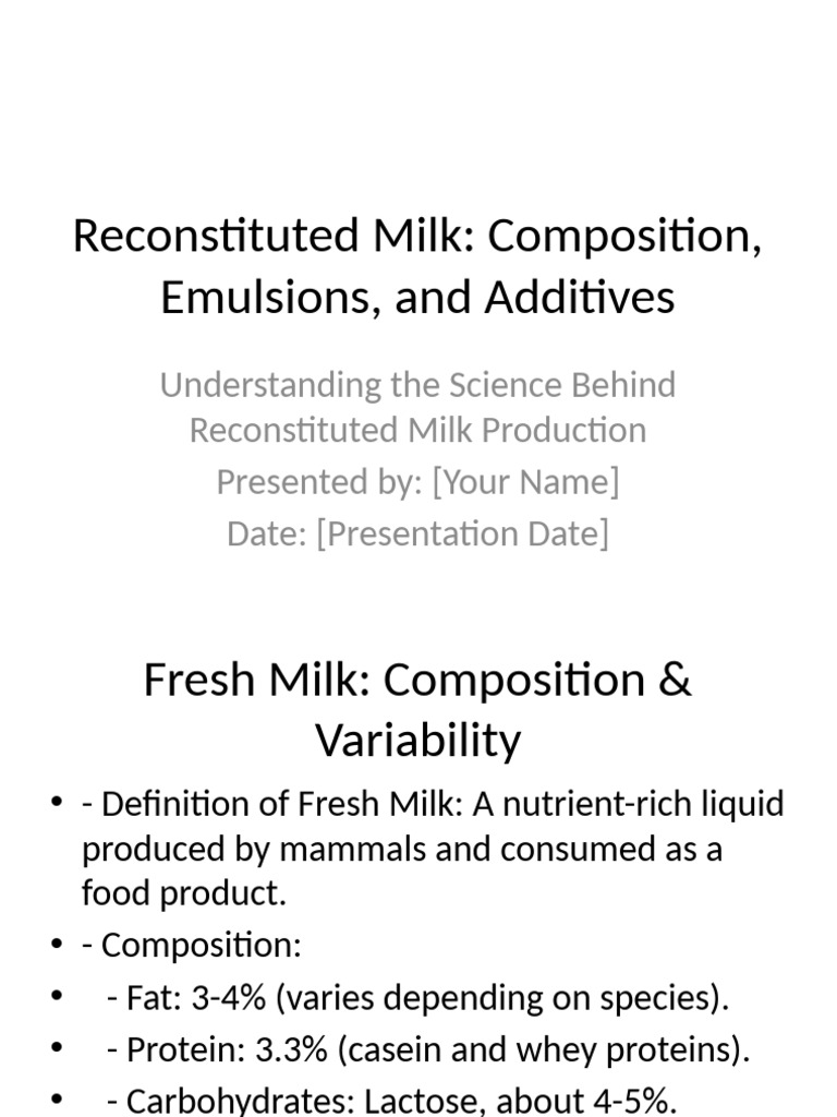 Reconstituted Milk Presentation | PDF | Milk | Emulsion