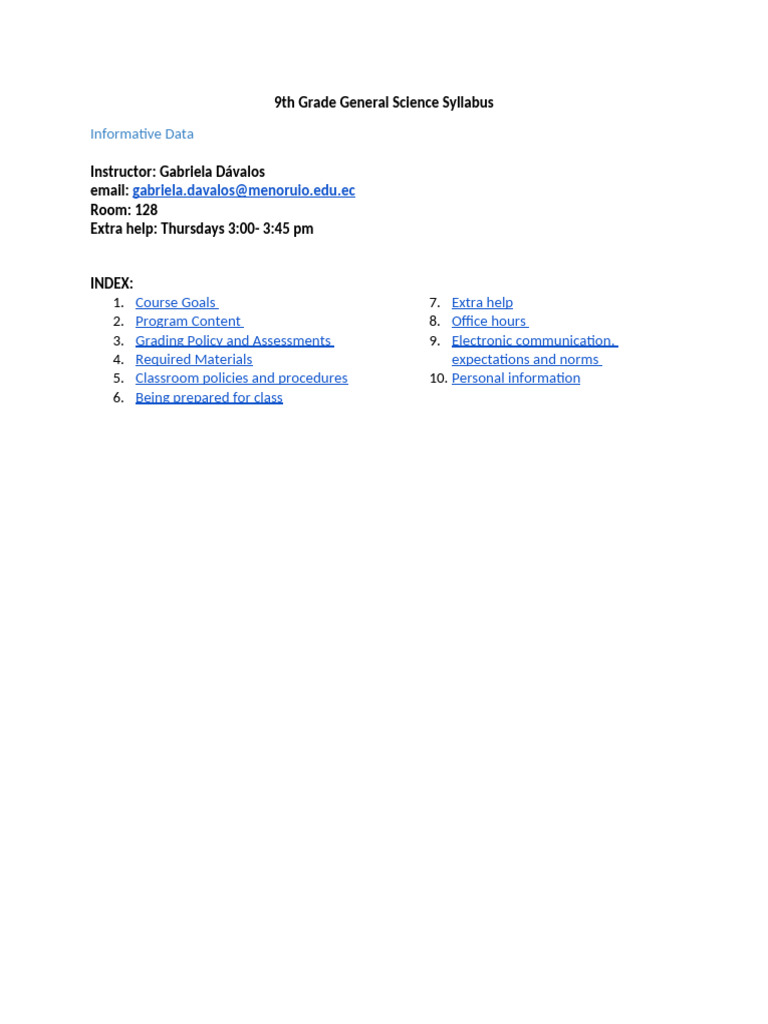 9TH+Grade+General+Science+Syllabus+2023-+2024 | PDF | Atoms | Chemistry