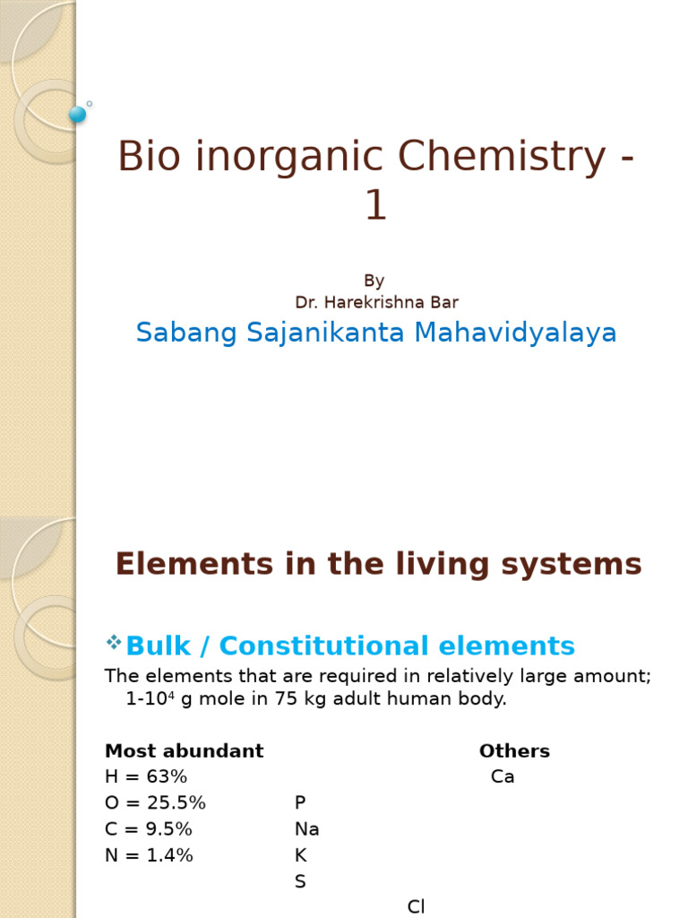 Bioinorganic Chemistry Overview | PDF | Cofactor (Biochemistry ...
