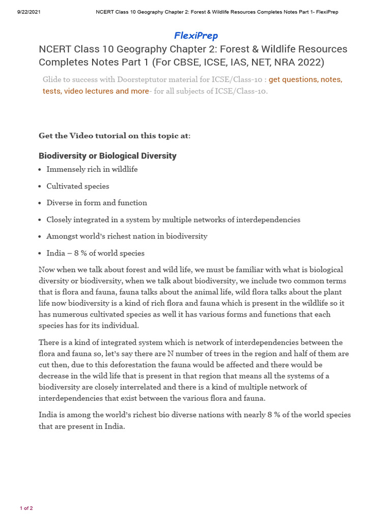 CH 2 Forest and Wildlife Resources Part 1 | PDF | Biodiversity | Forests