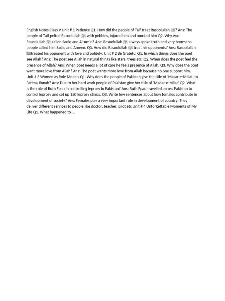 English notes class five ptb pdf