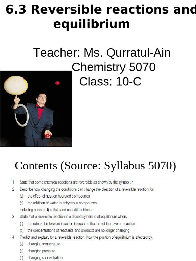 Reversible Reactions and Equilibrium | PDF | Chemical Equilibrium ...