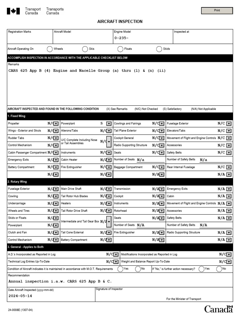 Annual Aircraft Inspection Checklist | PDF | Aircraft | Empennage