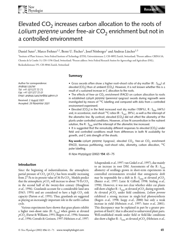 New Phytologist - 2002 - Suter - Elevated CO2 Increases Carbon ...