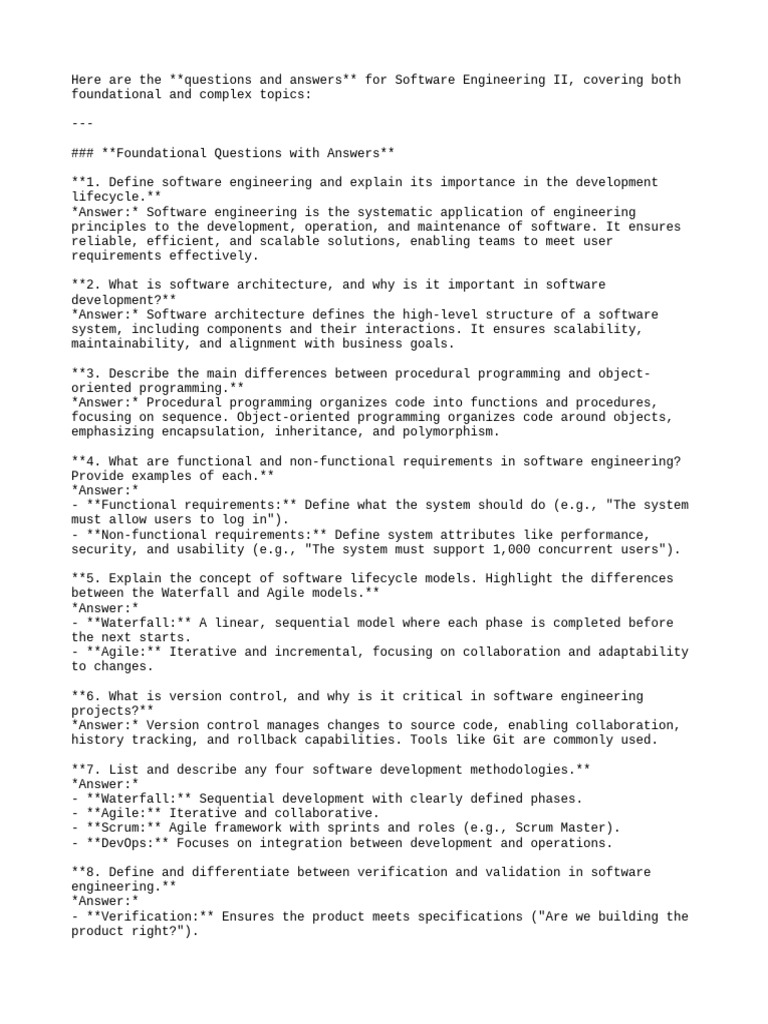 Software Engineering II Q&A Guide | PDF | Agile Software Development ...