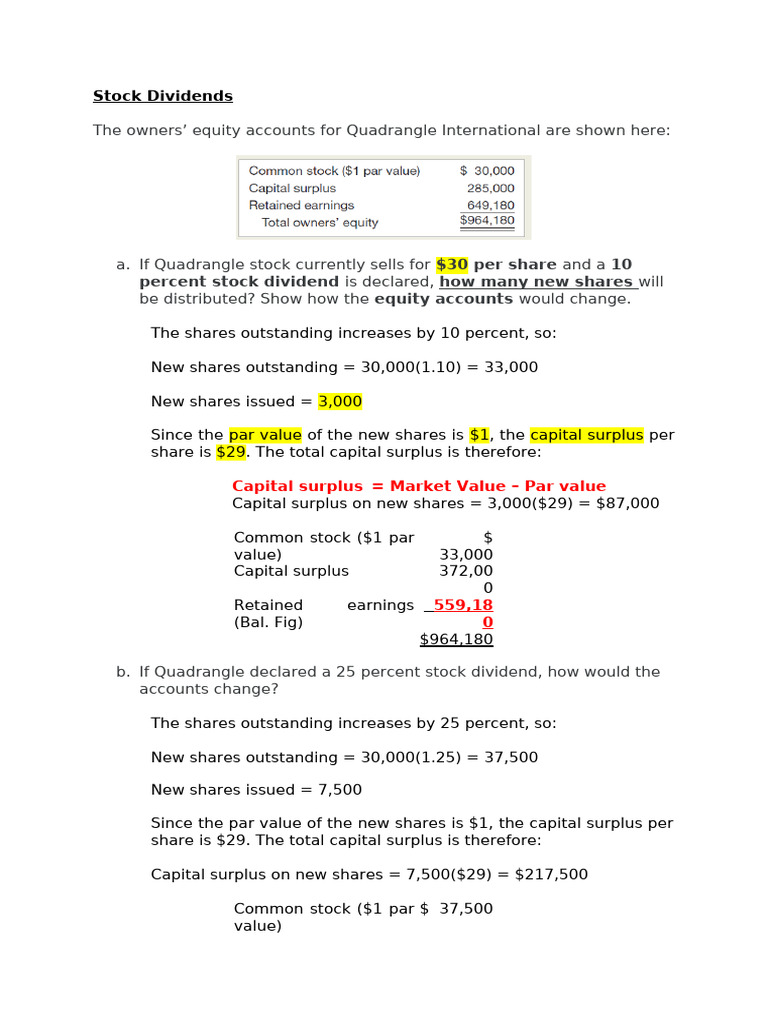 Stock Dividends and Share Repurchase Analysis | PDF | Dividend | Share ...