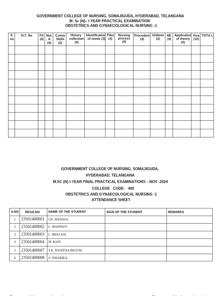 M.Sc Nursing Practical Exam Attendance | PDF