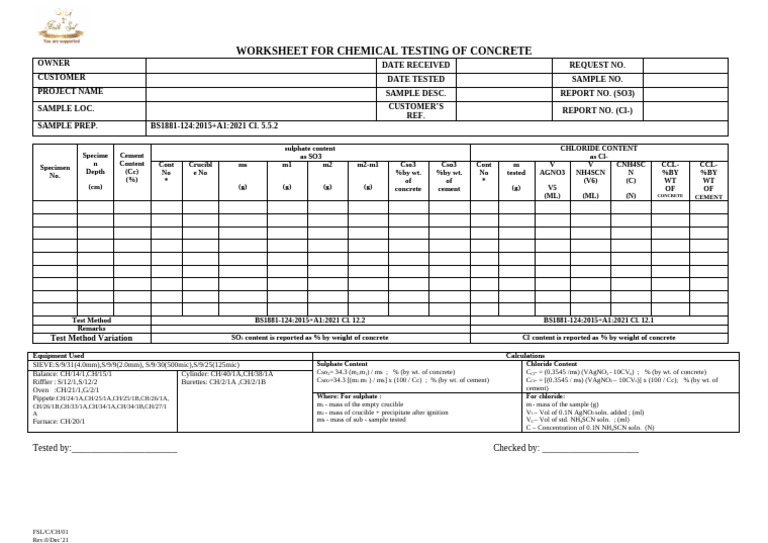 FSL-C-CH-01 - Concrete (SO3 & CL) | PDF | Materials | Building Materials