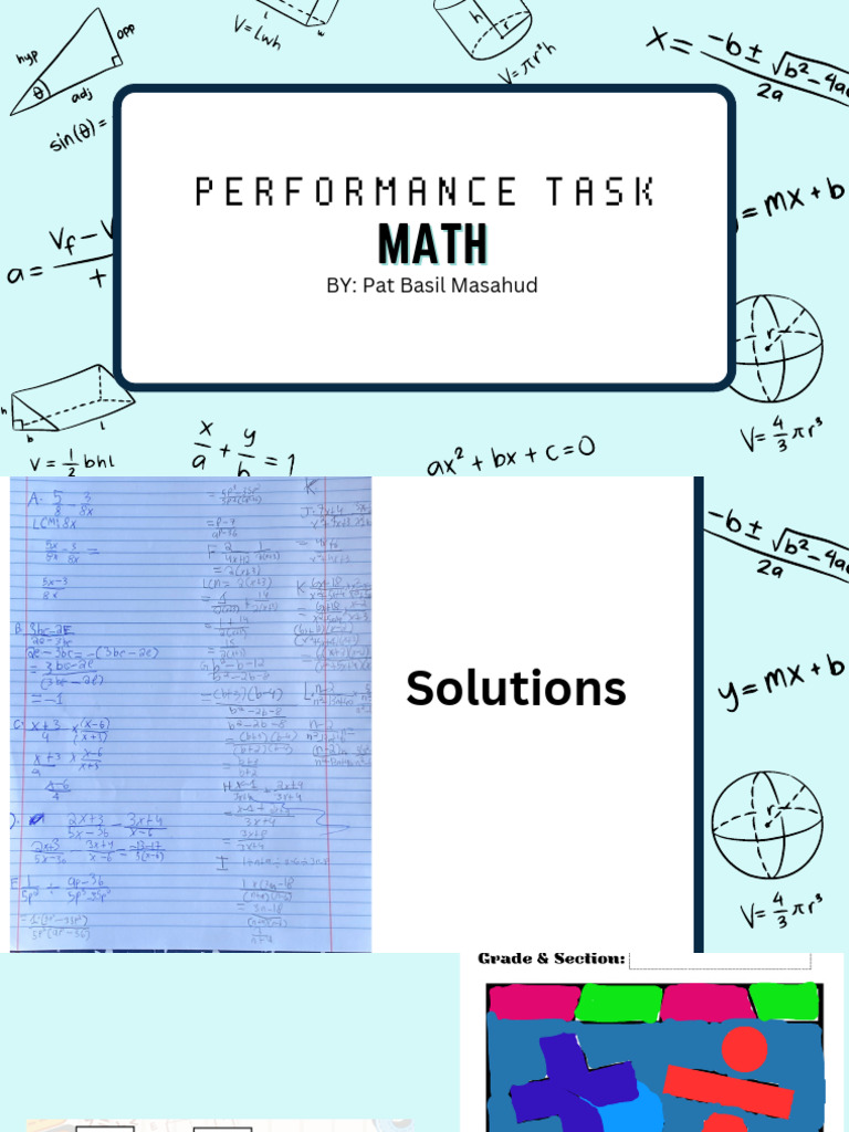 Math Performance Task Solutions | PDF