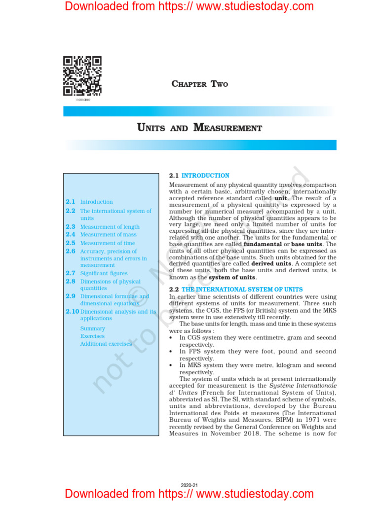 NCERT Class 11 Physics Part 1 Units and Measurement | PDF | Mole (Unit ...