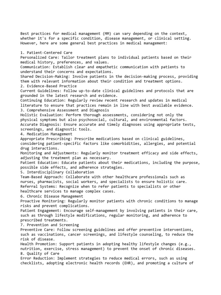 Essential Best Practices in Medical Management | PDF | Electronic ...
