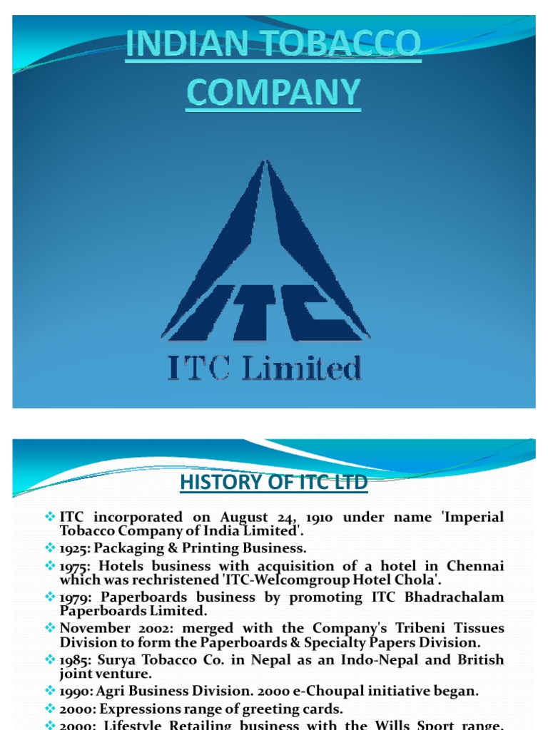 history of tobacco in india ITC Company: History and Tobacco Division | PDF | Strategic Management