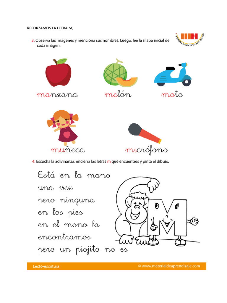 Reforzamiento de la Letra M | PDF