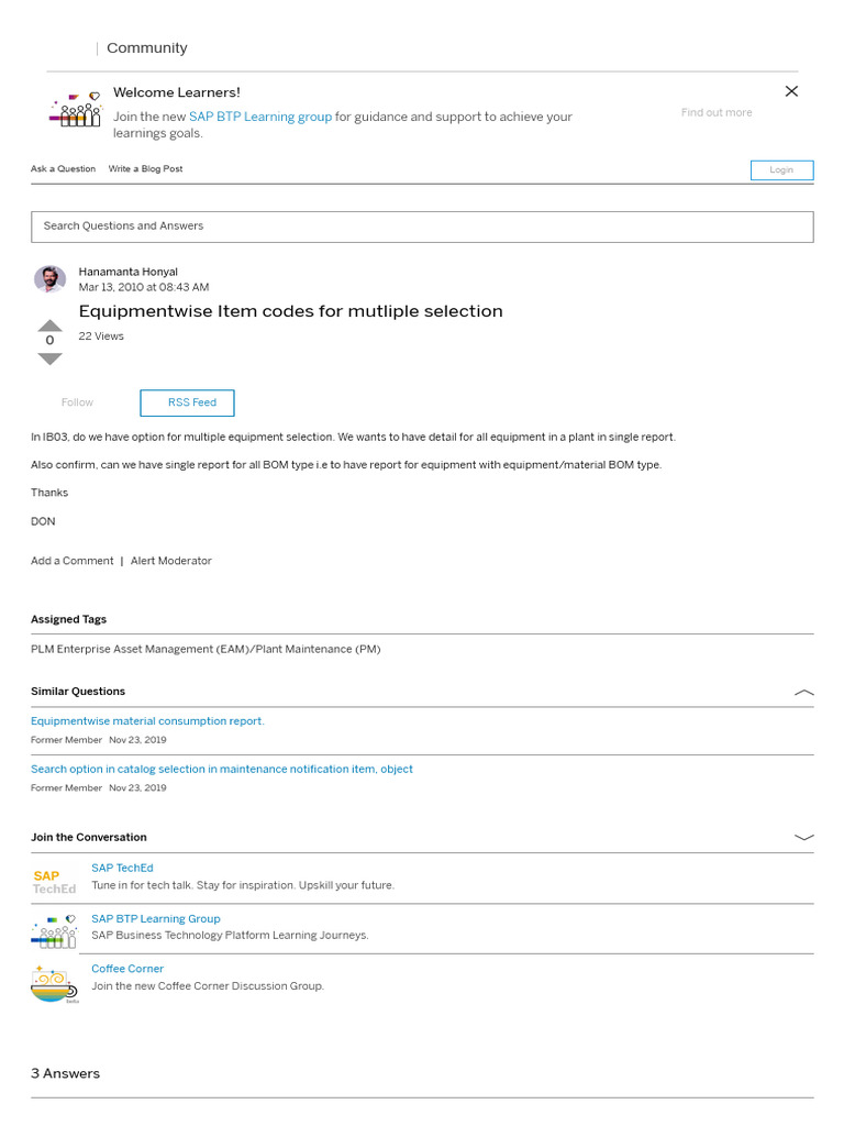 Equipmentwise Item Codes For Mutliple Selection - SAP Community | PDF