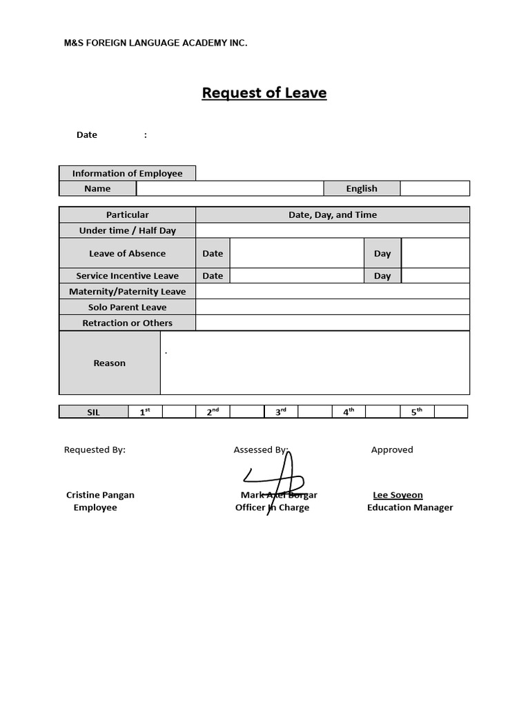 M&S Leave Request Form Template | PDF